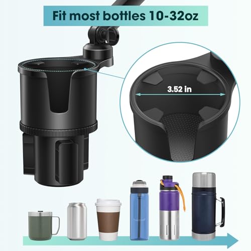 Cup Holder Phone Mount for Car with Expandable Base, 2-1 Phone Holder Car Cupholder Exptender Adapter for 10-40oz Drink Bottles, Mugs and Phone Holder for Car Fits All Smartphone
