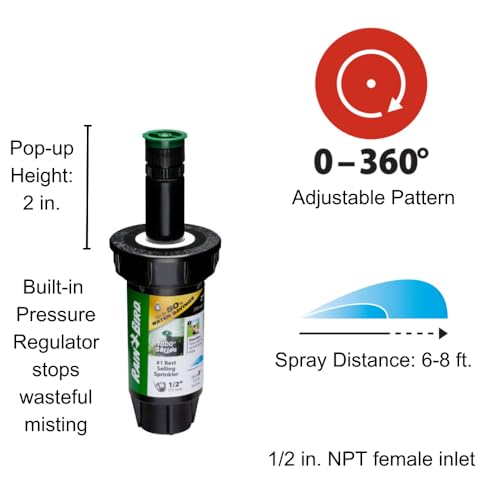 Rain Bird 1802AP4PRS Pressure Regulating (PRS) Professional Pop-Up Sprinkler, Adjustable 0 - 360° Pattern, 3' - 4' Spray Distance, 2" Pop-up Height