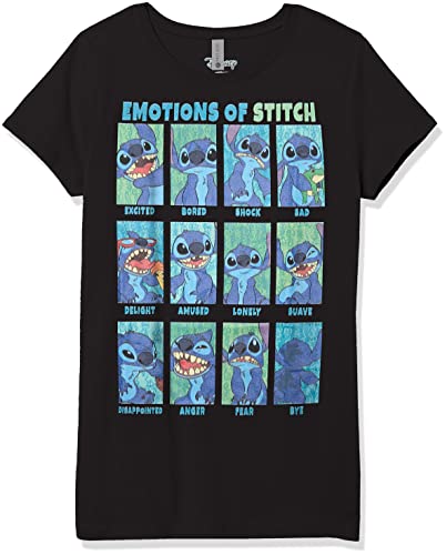 Disney Girl's Stitch Emotion T-Shirt, Black, X-Small