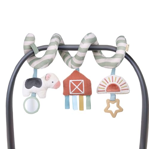 Itzy Ritzy Spiral Car Seat & Stroller Activity Toy - Stroller & Car Seat Toys for Ages 0 Months and Up - Hanging Toys Include Dangling Ring, Mirror and Textured Ribbons (Farm)