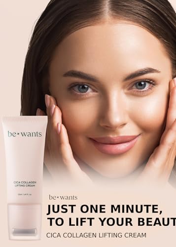 BE+WANTS Bewants Neck Lifting & Firming Cream with Centella Asiatica | Vegan Hyaluronic Acid | Neck Firming Cream Tightening Lifting Sagging Skin with Gua Sha Roller | Korean Skincare | 1.7 fl oz