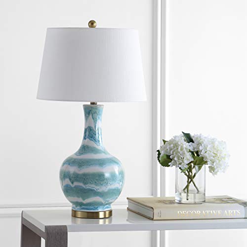 JONATHAN Y JYL3054A Tucker 30.5" Striped Ceramic/Metal LED Table Lamp Contemporary Transitional Bedside Desk Nightstand Lamp for Bedroom Living Room Office College Bookcase LED Bulb Included, Green