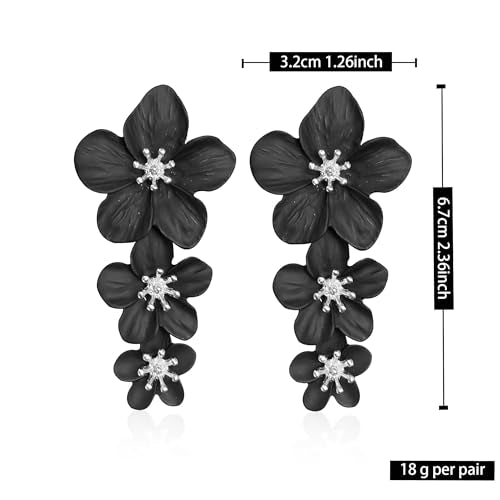Just Follow Three Layer Flower Earrings for Women Boho Statement Flower Earrings Bohemian Flower Dangle Earrings Flower Jewelry Gift (Blue)