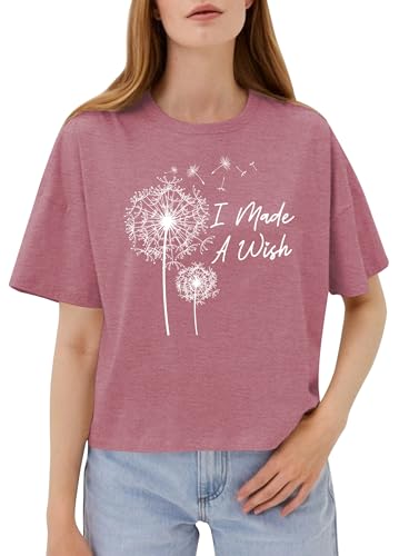 Mom and Me Matching Shirt Women's Vintage Floral T Shirt Boho Wildflower Graphic T-Shirt I Made A Wish Dandelion Tops