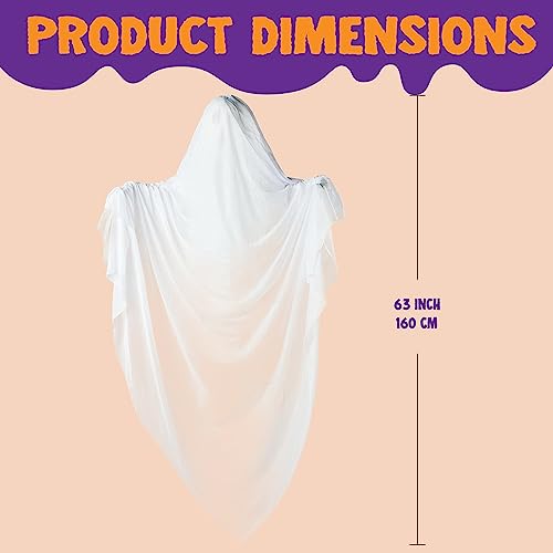 JOYIN 63" Halloween Light-up Hanging Ghost, Flying Ghost with Blue Glowing Body for Halloween Haunted House Prop, Indoor/Outdoor, Tree, Patio, Yard, Lawn Garden Decorations