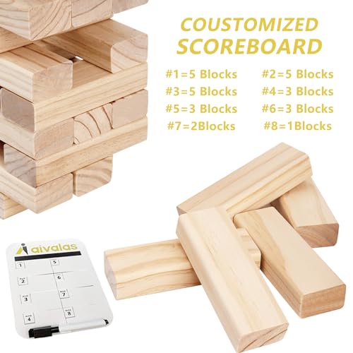 Aivalas Giant Timber Blocks Games, 56 Blocks Large Tower Outdoor Games - Includes Carry Bag and Scoreboard, Wood Stacking Yard Games Grows from 2FT to Over 4.2FT for Kids Adults Family