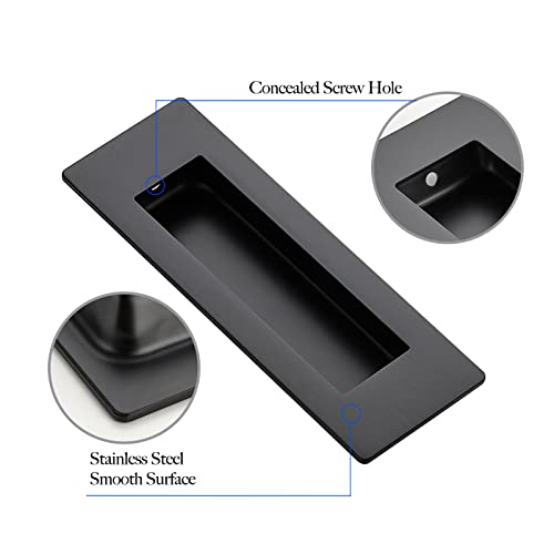 Ravinte 1 Pack Black Sliding Closet Door Handles Black Flush Pulls 4.72in Length Recessed Finger Pulls for Sliding Barn Door Sqaure Cabinet Pulls Stainless Steel