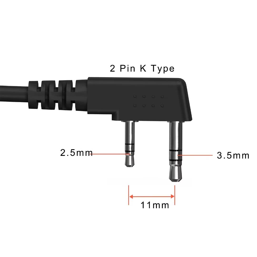 SAMCOM Walkie Talkie Speaker Mic, 2 Pin K Type Handheld Two Way Radios Shoulder Lapel Mic Microphone with Rainforced Cable,1 Pack