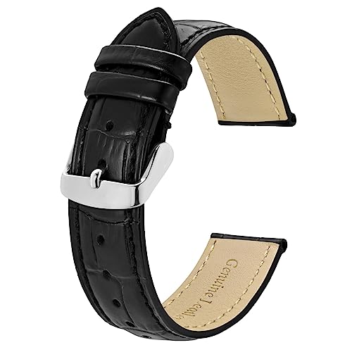 BISONSTRAP Watch Bands 20mm, Alligator Embossed Leather Watch Straps, Black with Silver Buckle