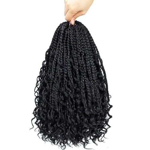 Coolbeeza 10 Inch 8 Packs Goddess Box Braids Crochet Hair with Curly Ends Bohemian Box Braids Boho Crochet Braids Soft Net Synthetic Pre Looped Hair Extensions for Women Kids(1B)