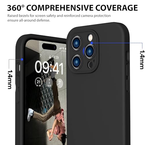 CellEver Heavy-Duty Silicone Case for iPhone 14 Pro - Military Drop Protection, Camera Shield, Scratch-Free Interior, Black