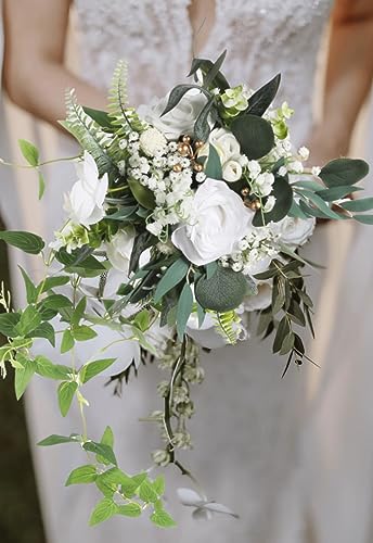 SDEERIT White Artificial Greenery Spray, 20PCS Artificial Filler Plants with 6 Kinds of Eucalyptus Greenery Centerpieces for Tables Fake Plants for DIY Wedding Bouquet Table Centerpieces (White)