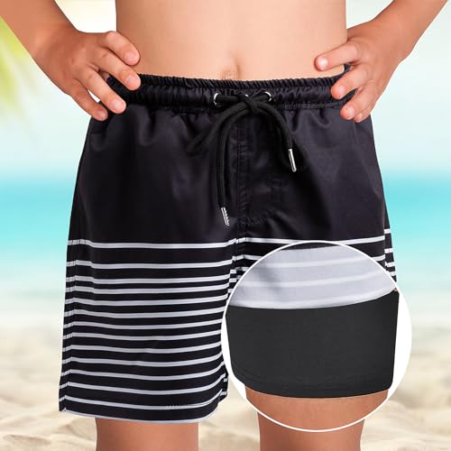 Boys Swim Trunks with Sun Hat Compression Liner Swim Shorts Quick Dry Beach Short Breathable Bucket Hat Set for 3-14 Years