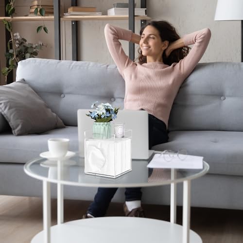 Tissue Box Cover, Bamboo Tissue Box Cover with Storage Tray Square Tissue Box Covers Holder for Bathroom, Bedroom, Dinner Table, Office, Tabletop 6" x 6" x 7.4"