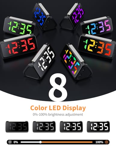 Netzu Digital Alarm Clocks for Bedrooms, Bedside Clocks with RGB Night Light, Rainbow Time, Large Display, Dual Alarm, Snooze, LED Desk Dimmable Alarm Clock for Kids Teens (Black)