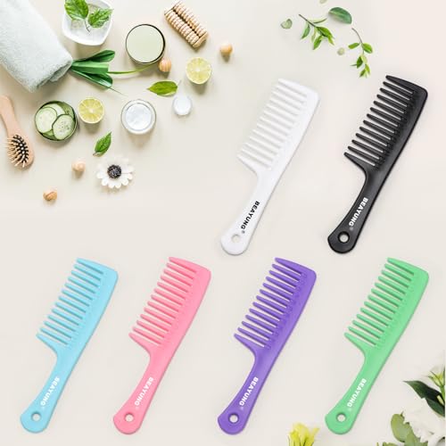 BEAYUNG 2 PCS Large Wide Tooth Comb, Shower Combs for Women, Curly Hair Brush, Detangling Comb, Hair Styling Comb, Hairdressing Tool (1Purple,1Blue)