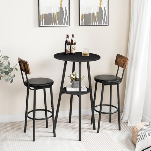 HOOBRO Bar Table, Round Pub Table, 2-Tier Bistro Table with Storage, 37.4" High Top Table for Small Spaces, Cocktail Table with Top Particleboard for Kitchen, Easy to Assemble, Black BB55BT01