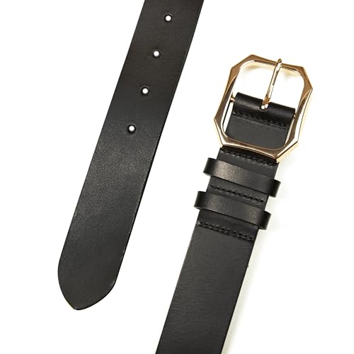 Lucky Brand Women Leather Bold Fashion Statement Belts, Sculpted Center Bar Buckle-Black, Small, S (26-27")