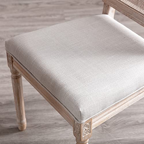 Guyou Black Farmhouse Dining Chairs Set of 6, Upholstered Dining Room Chairs with Rectangular Rattan Back French Country Accent Chair with Distressed Wood Frame for Kitchen Living Room (Beige)