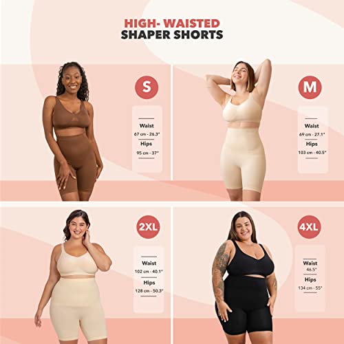 SHAPERMINT High Waisted Body Shaper Shorts - Shapewear for Women Tummy Control Small to Plus-Size Nude Large/Medium