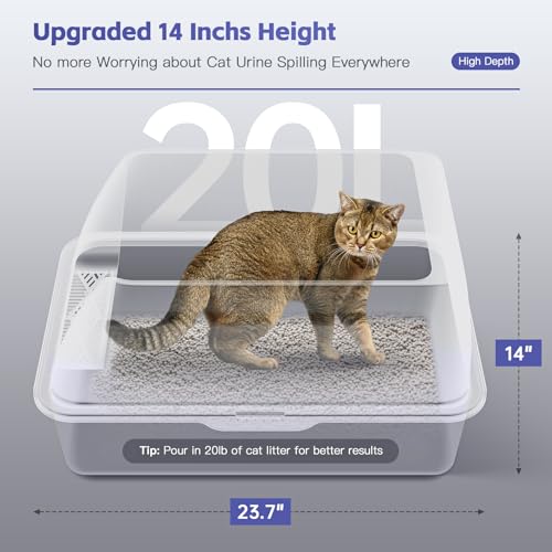 Hobya 14" XL Stainless Steel Litter Box for Cats, Enclosed Metal Litter Box with Lid, Extra Large Kitty Litter Box with High Sides for High Peeing Cat, Easy to Clean, Non-Sticky, Including Scoop