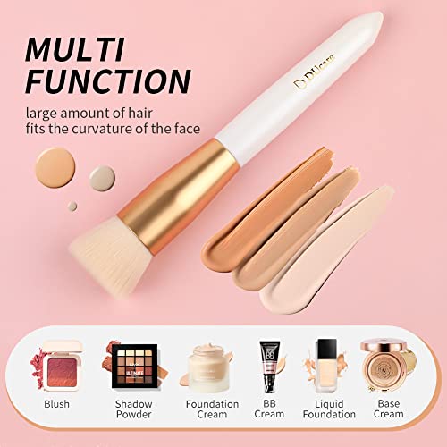DUcare Foundation Brush for Liquid Makeup, Flat Top Kabuki Synthetic Professional Makeup Brushes Liquid Blending Powder Buffing Stippling Concealer Makeup Brush，White/Gold