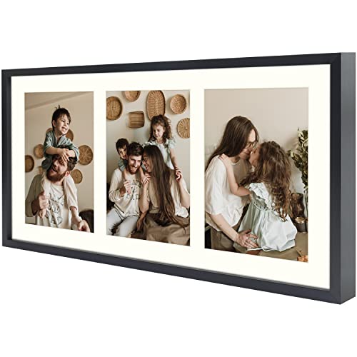 Golden State Art, Set of 10, 7x14 White Photo Wood Collage Frame with Mat Displays (3) 4"x6" Pictures