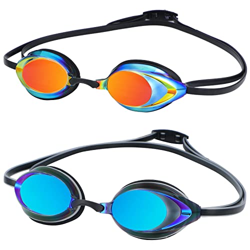 DARIDO Swim Goggles, 2 Pack Swimming Goggles Anti Fog UV Protection No Leaking for Adult, Men, Women, Youth