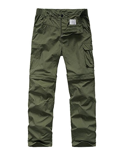 linlon Kids' Cargo Pants, Boy's Casual Outdoor Quick Dry Waterproof Hiking Climbing Convertible Trousers #9016-Army Green-XXS