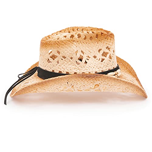 TOVOSO Straw Cowboy Hat for Women and Men with Shape-It Brim, Western Cowboy Hat, Beads - Tea Stain