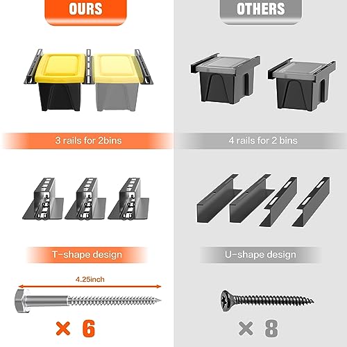 TORACK Garage 16" Studs Ceiling Bin Storage Rack, Overhead Tote Storage Rail System Heavy Duty Adjustable Tote Slide Garage Storage System(for 2 Bins, Bins are not included)