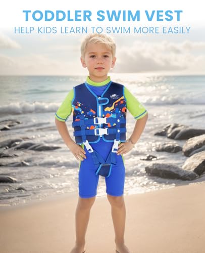 Gogokids Toddler Swim Vest, Kids Float Jacket with Dual Adjustable Strap, Child Swimming Pool Vest for 2-8 Years Swimming Learning