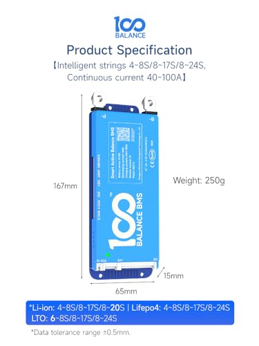 100BALANCE 80A 4S-8S Smart BMS Srandard Version with Active Balancer and Build-in Bluetooth APP/UART for Lithium Battery NCM/LFP/LTO Pack