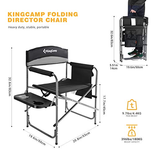 KingCamp Portable Folding Chair with Cup Holder and Storage Pocket for Outdoor, Camp, Patio, Lawn, Garden, Trip, Sports, Fishing, Black/MediumGrey