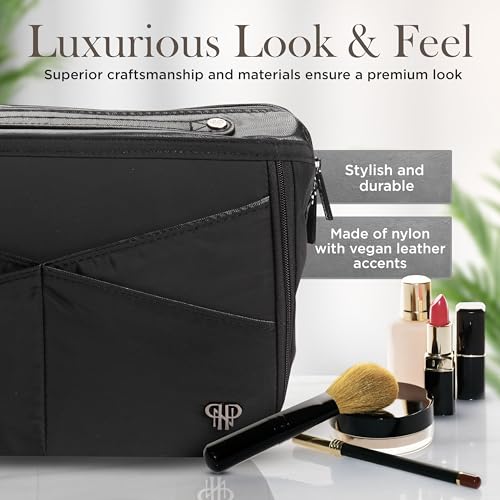Littbag Handbag Organizer with Patented LED & Auto 60-sec Shutoff - Featured in Oprah's Favorite Things – Purse Organizer with 12 Compartments, Clear Pockets, Zippered Privacy Pocket & More (Black)