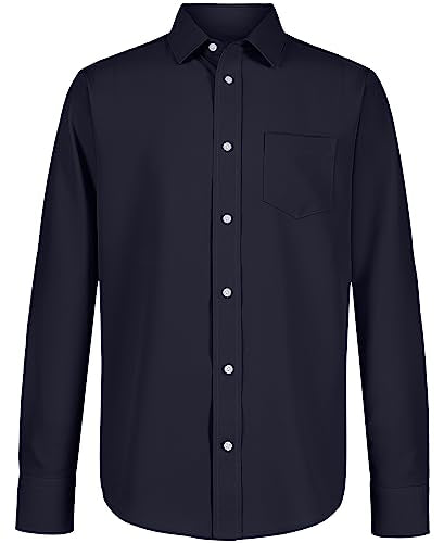 Nautica boys School Uniform Long Sleeve Performance Oxford Button-down Button Down Shirt, Navy, 8 US