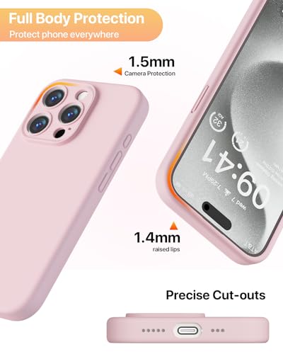 GOODVISH Compatible with iPhone 15 Pro Case, Silicone Upgraded [Enhanced Camera Protection] Phone Case with [2 Screen Protectors], Soft Anti-Scratch Microfiber Lining Inside, 6.1 inch, Sand Pink