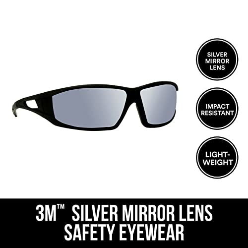3M Safety Eyewear Silver Mirror, Black Frame Grey Accent, Anti-Fog & Scratch Resistant Lens