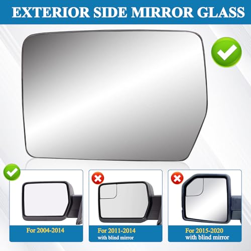 Driver Left Side Heated Mirror Glass Compatible with 2004-2014 Ford F150 - Exterior Side Rearview Convex Mirror w/backing Holder - Replace# 4L3Z-17K707-DB