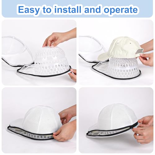 Hat Washer for Baseball Caps - 2 Pack Hat Washer for Washing Machine, Hat Cleaner, Hat Storage for Adult/Kid'S Hat Dishwasher Holder, Hat Protector Racks, Including 2 Pack Hat Bill Shaper, White