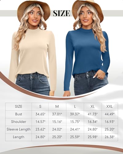 Ficerd 3 Pack Women's Mock Turtleneck Shirts, Long Sleeve Mock Neck Pullover Tops Slim Fitted Stretch Undershirt Tee Blouse (Black, Navy Blue, Wine Red,Medium)