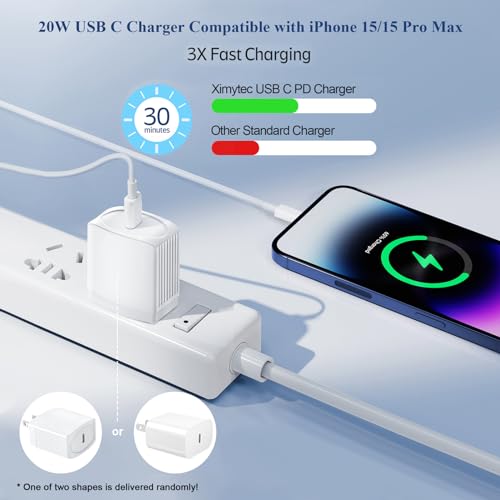 20W USB C Fast Charger Compatible with iPhone 15/15 Plus/ 15 Pro/ 15 Pro Max/iPad Pro/Samsung, 2Pack PD Type C Charger Blocks with 3FT USB C to C Cable