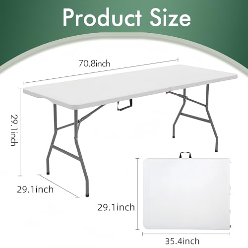 EDEBIBY 4FT 122cz Folding Table Portable Heavy Duty Plastic Fold-in-Half Utility Foldable Table White