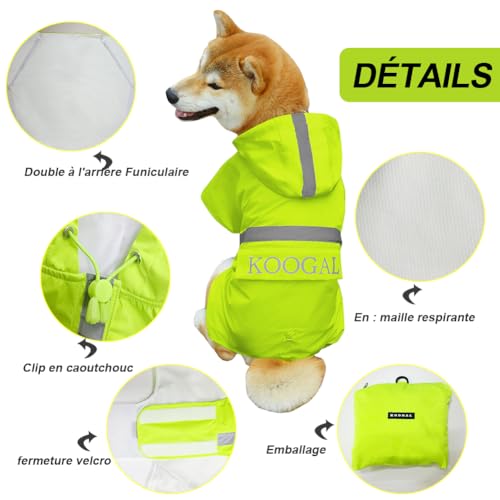 KOOGAL Dog Raincoat Apparel Poncho Waterproof Dog Clothes Pet Raincoat Jacket for Small to Medium Sized Dogs (Fluor-Yellow,2XL)