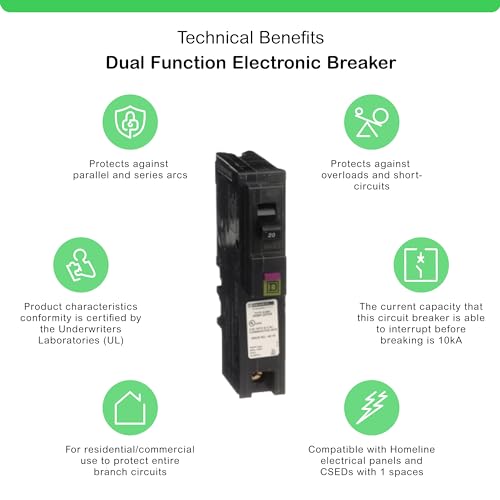Square D - HOM120PDFC Homeline Plug-On Neutral 20 Amp Single-Pole Dual Function (CAFCI and GFCI) Circuit Breaker,