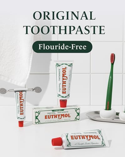 [Euthymol] Natural Flouride-Free Formula/Strong Mint Flavor for Fresh Breath, 3.7 oz | Classic Pink Toothpaste for Fresh Breath, Plaque & Tartar Remover | Travel Size Aluminum Recyclable Tube