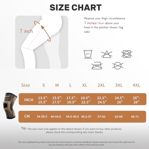 Copper knee brace for knee pain plus size with Side Stabilizers - copper compression Knee Sleeve for knee pain,arthritis pain and support-running knee brace-[Single] (Small)