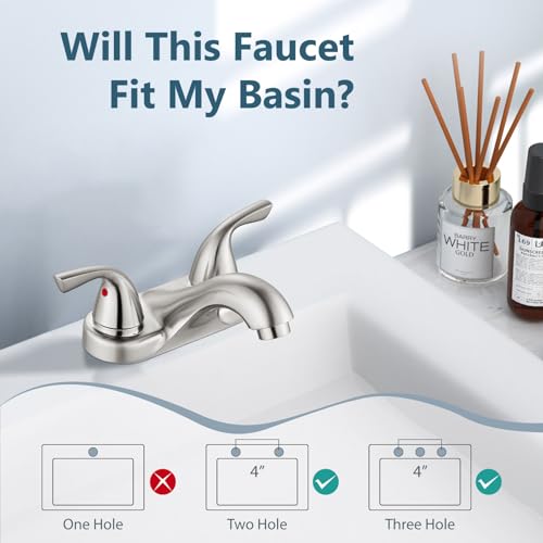 Aolemi Bathroom Faucets Arc 4 Inch Centerset Bathroom Sink Faucet Double Handle Vanity Faucet with Pop Up Drain Assembly and Supply Lines,Brushed Nickel