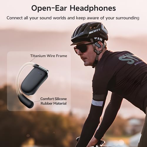 Wireless Earbuds Open Ear Headphones 80H Playtime Bluetooth Earbuds with Earhook Open Ear Earbuds with Zipper & Lanyard Case Design Over Ear Headphones Stereo Sound with 16.2mm Drivers for Sport Black