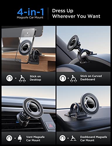 LISEN Fits MagSafe Car Mount Car Phone Holder,Strong Magnetic Phone Holder for Car Magsafe, Dashboard Vent iPhone 16 Car Mount Holder Car Accessories for iPhone 16 15 14 13 12 Pro Max,Black